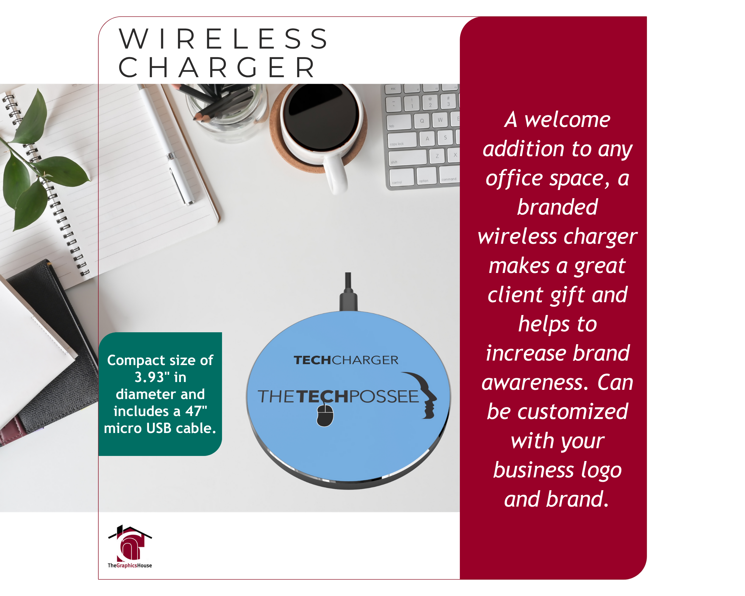 Custom Wireless Charging Pad – Personalized Tech Accessory with Corporate Logo for Business Gifts, Employee Swag, and More