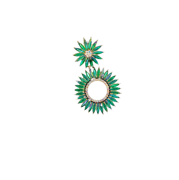 Green Sunflower Rhinestone Earrings