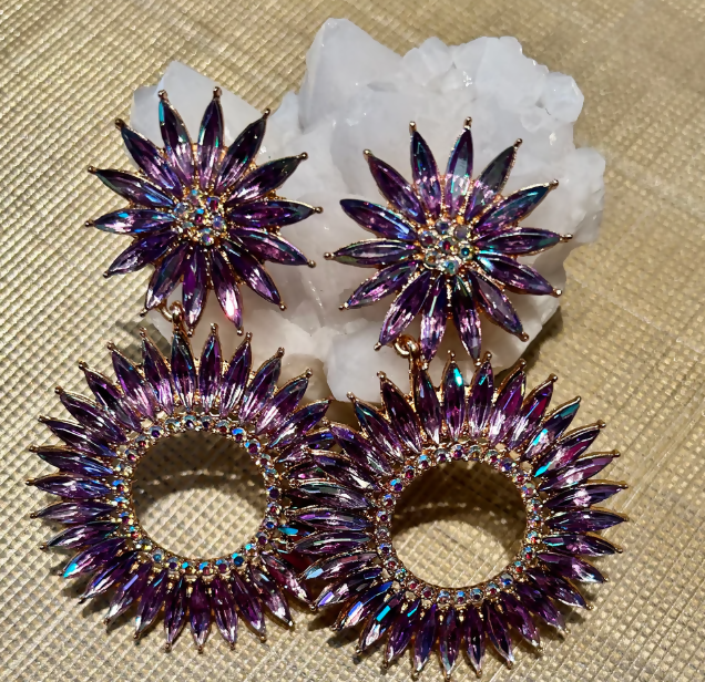 Green Sunflower Rhinestone Earrings