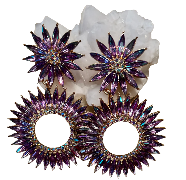 Green Sunflower Rhinestone Earrings